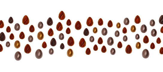 3d render illustration. Set of chocolate easter eggs .Set of different 3D realistic, shiny, golden,
