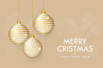 merry christmas banner with realistic ball decoration