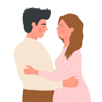 Happy romantic couple. Celebrating love, hugging and cuddling people vector illustration