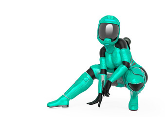 coolest astronaut girl is crouching in white background with copy space