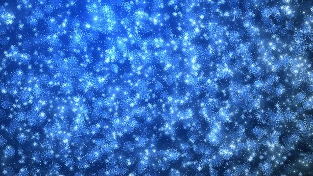 blue merry christmas background with snowflakes and particles