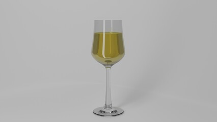 Wine glass with white wine and shadow isolaed on white background. Drink concept. 3D render