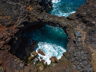 Mauritius Gris Gris beach Pont Ntruel. Amazing geological fromation rock bridge what is a famous...