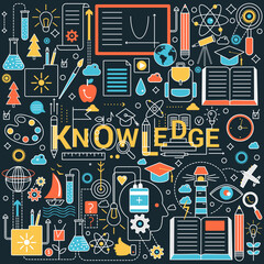 Creative knowledge power. Gaining new skills, learning process, discovery and self development vector monocolor illustration
