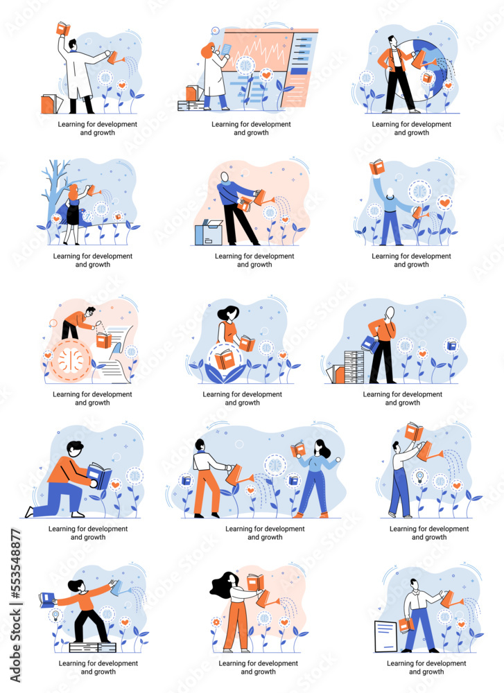 Poster learning development and growth. self-learning metaphor, online emoloyee education distance e-learni