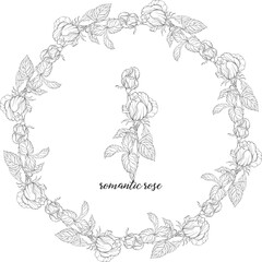 Vector set of flower compositions with rose flowers. Floral wreath. Rose. 1