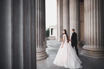Luxury wedding couple, bride and groom posing in the city of Vienna