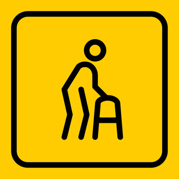 recommend clip art: Disabled person with walker outline icon. Vector illustration