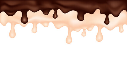 Dripping glaze background. Chocolate and vanilla liquid sweet flow. Vector illustration.