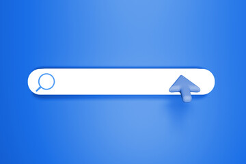 Empty search box with magnify glass and click icon 3d rendered hovering on it. Modern search engine concept background