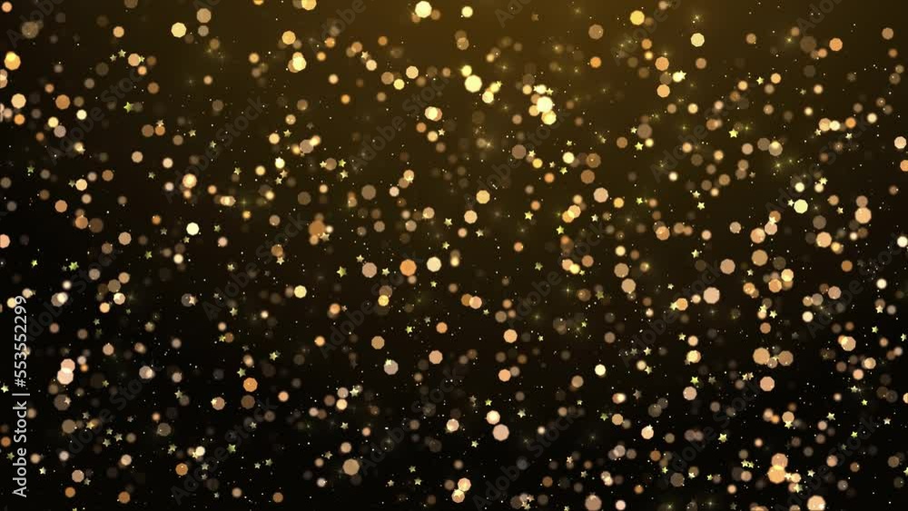 Poster glittering golden particles motion background. abstract background with magic lights and sparks. sea