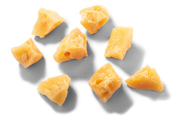 Parmesan pieces, roughly broken chunks, isolated, top view png