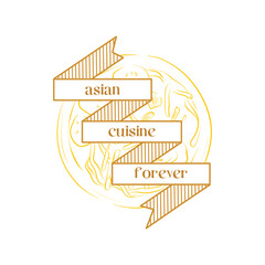 Asian cuisine forever lettering with a bound and a soup