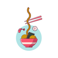 Ramen with seafood colorful vector illustration