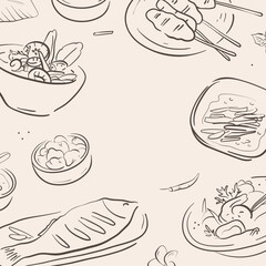 Thai food illustation in hand drawn style