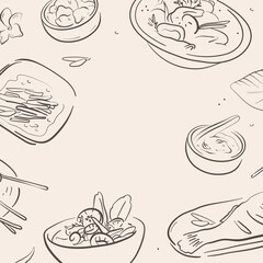 Thai food illustation in hand drawn style