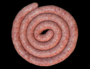 A close-up of a sausage on a black background