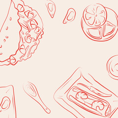 Vietnamese food illustration in hand drawn style