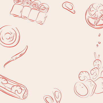 Vietnamese food illustration in hand drawn style