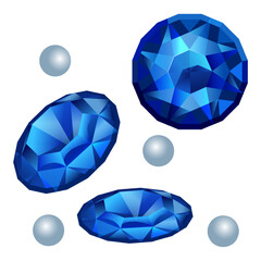 A set of precious blue and white stones, pearls and blue sapphires, tourmalines, zirconium, topaz, an element of pirate treasures, jewelry