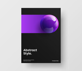 Colorful realistic spheres postcard concept. Vivid magazine cover A4 vector design layout.