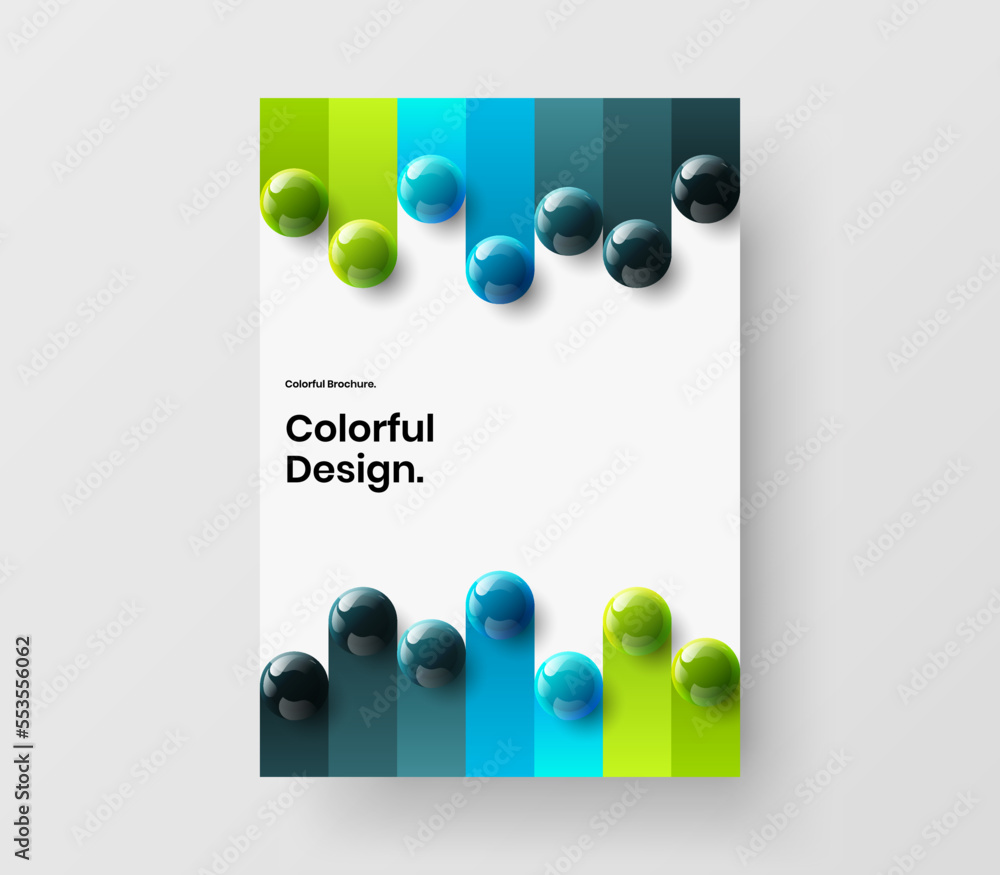 Poster isolated leaflet design vector concept. original 3d spheres brochure layout.