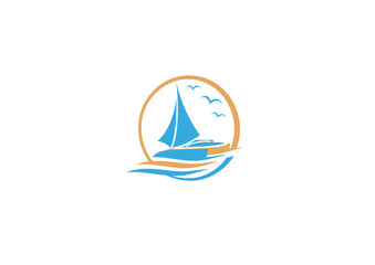 Catamaran boat logo concept - obrazy, fototapety, plakaty