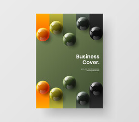 Amazing magazine cover A4 design vector illustration. Premium 3D balls corporate brochure layout.