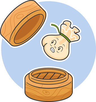 recommend clip art: shocked Asian food dumplings character about to be caught