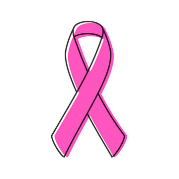 recommend clip art: Awareness ribbon. Black outline. Pink color. Breast cancer. Vector illustration, flat design