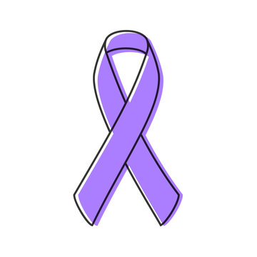 recommend clip art: Awareness ribbon. Black outline. Violet color. Vector illustration, flat design