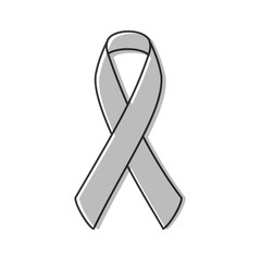 Awareness ribbon. Black outline. Grey color. Vector illustration, flat design