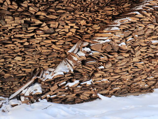 Close up stack of firewood as winter collection