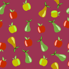  illustrazione con frutti di mela e pera su sfondo color porpora