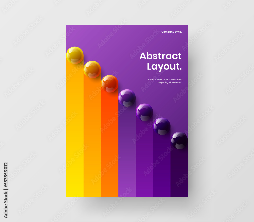 Poster multicolored realistic balls front page concept. unique annual report design vector template.