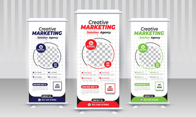 Corporate business marketing x stand rollup pullup signage retractable multiple blue red green color banner design vector template
