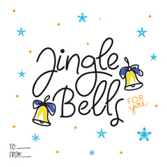 Jingle Bells, hand lettering, stylish holiday card, banner decorations