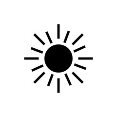Sun with rays icon. Black luminary as symbol of heat and sunburn with energy of heat and vector light