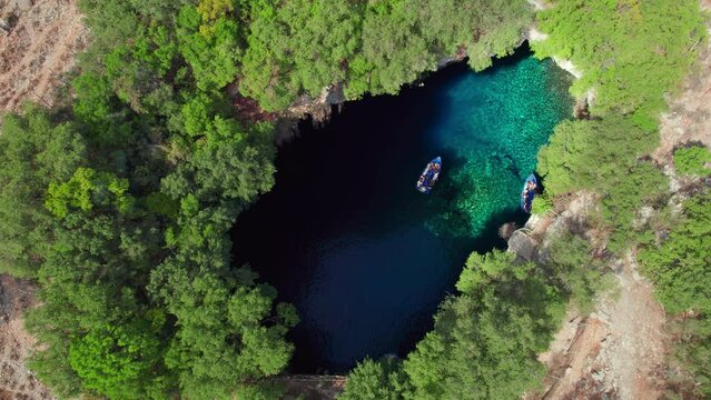 Famous Melissani lake on Kefalonia island, Karavomylos, Greece.
