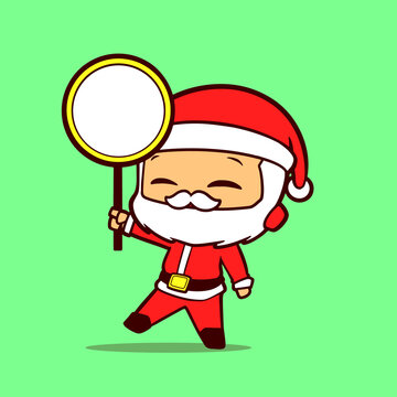 idea cartoon of Santa Claus holding a circle board