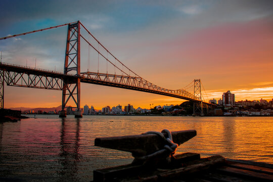 Hercilio Luz Bridge during sunset