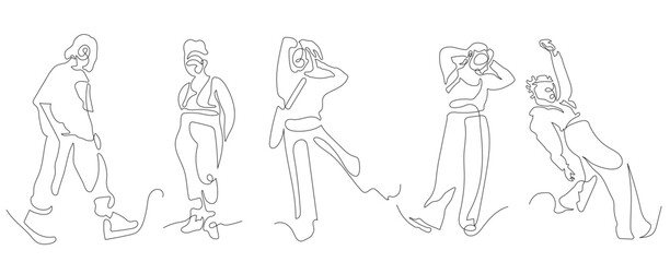 Full body girls in oneline single continuous line art