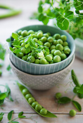 Bowl with sweet pea pods