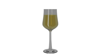 Wine glass with white wine and shadow isolaed on transparent background. Drink concept. 3D render