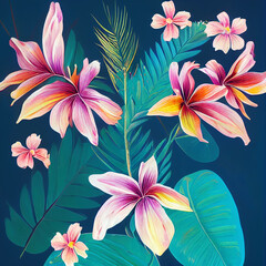 Tropical flowers and plants, retro style.