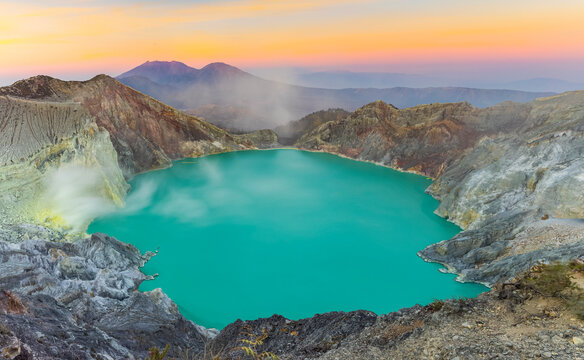 Sunrise at Ijen Volcano crater; East Java, Java, Indonesia