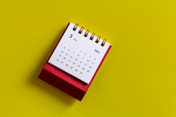 March 2023. Calendar for March 2023 on a yellow background.