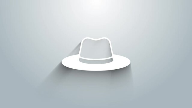 White Man hat with ribbon icon isolated on grey background. 4K Video motion graphic animation