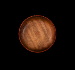 Empty Wood Bowl Isolated, Wooden Bowl on Black Background, Rustic Mock Up