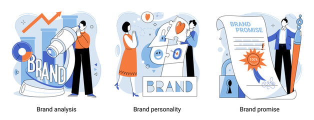 Corporate brand analysis online brand reputation management concept, promotion. Brand personality, brand promise. Branding sets company apart from competitors. Marketing strategy, business plan